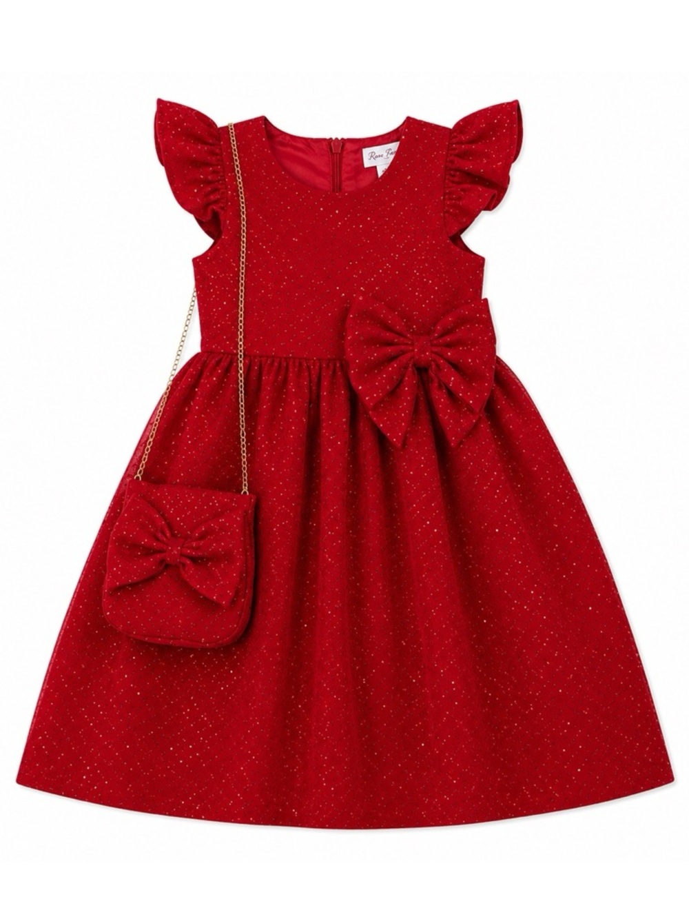 New - Rare Editions Red Sparkle Bow Party Dress and Purse - 2-Piece Set